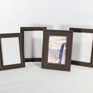 Lot of 5 Rustic Gray-Brown Plastic Frames w/Glass 4 Matching 1 Free Black Frame
